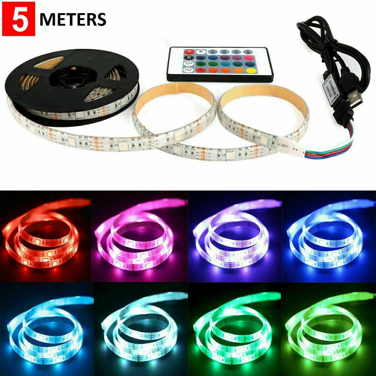 RGB LED Strip Lights - 5M Roll with Remote