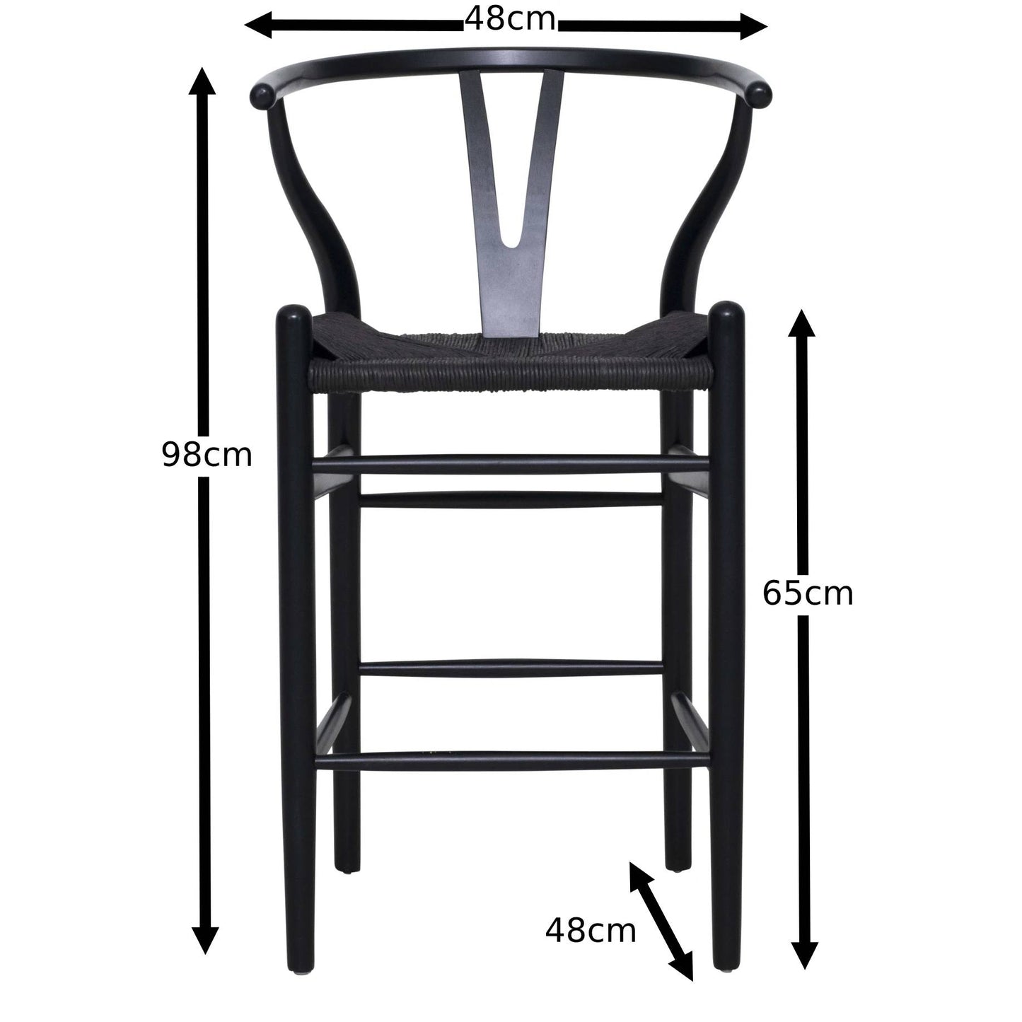 Wishbone Kitchen Bench Stool - Black + Black