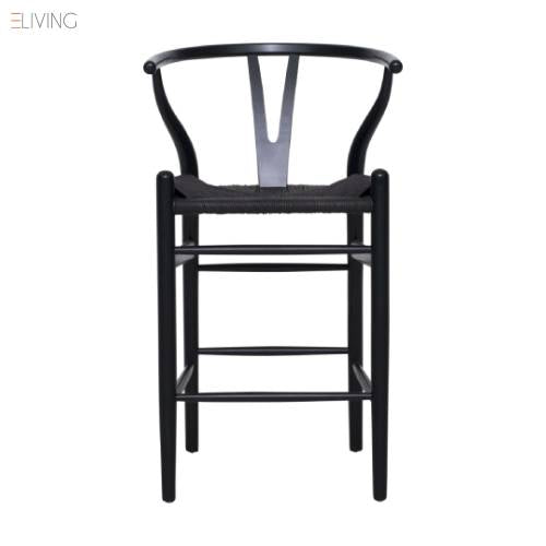 Wishbone Kitchen Bench Stool - Black + Black