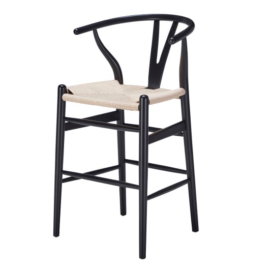 Wishbone Kitchen Bench Stool - Black + Natural