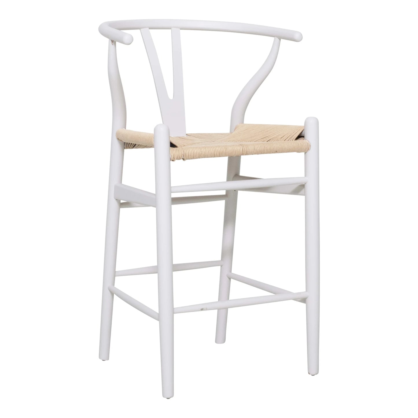 Wishbone Kitchen Bench Stool - White + Natural