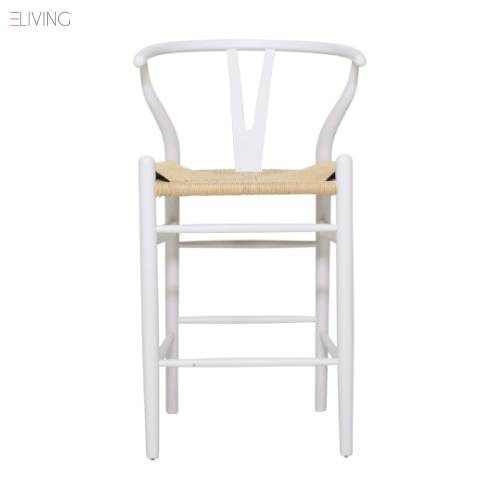 Wishbone Kitchen Bench Stool - White + Natural