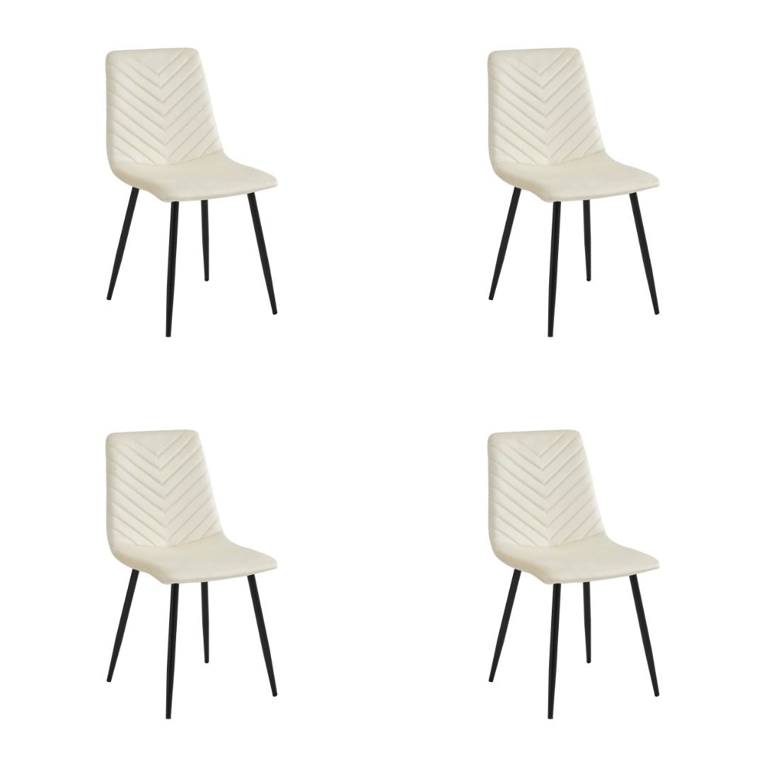 Set of 4 Velvet Upholstery Dining Chairs - Beige Chevron