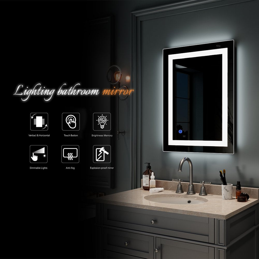 32"X24" LED Lighted Bathroom Wall Mounted Mirror Vanity or Bathroom Wall Hanging Rectangle Vertical Mirror,Anti Fog+Ip67 Waterproof