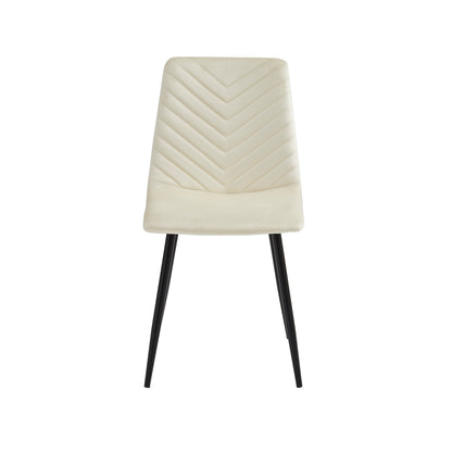Set of 4 Velvet Upholstery Dining Chairs - Beige Chevron