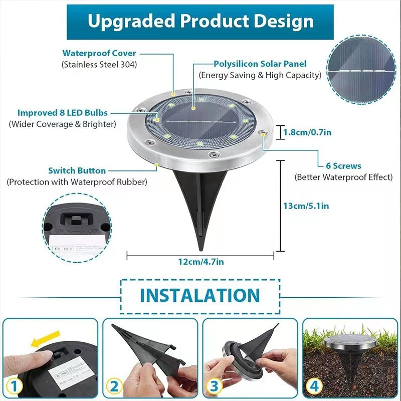 LED In-Ground Garden Solar Lights – 8 Pack