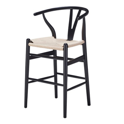 Wishbone Kitchen Bench Stool - Black + Natural