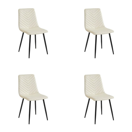 Set of 4 Velvet Upholstery Dining Chairs - Beige Chevron