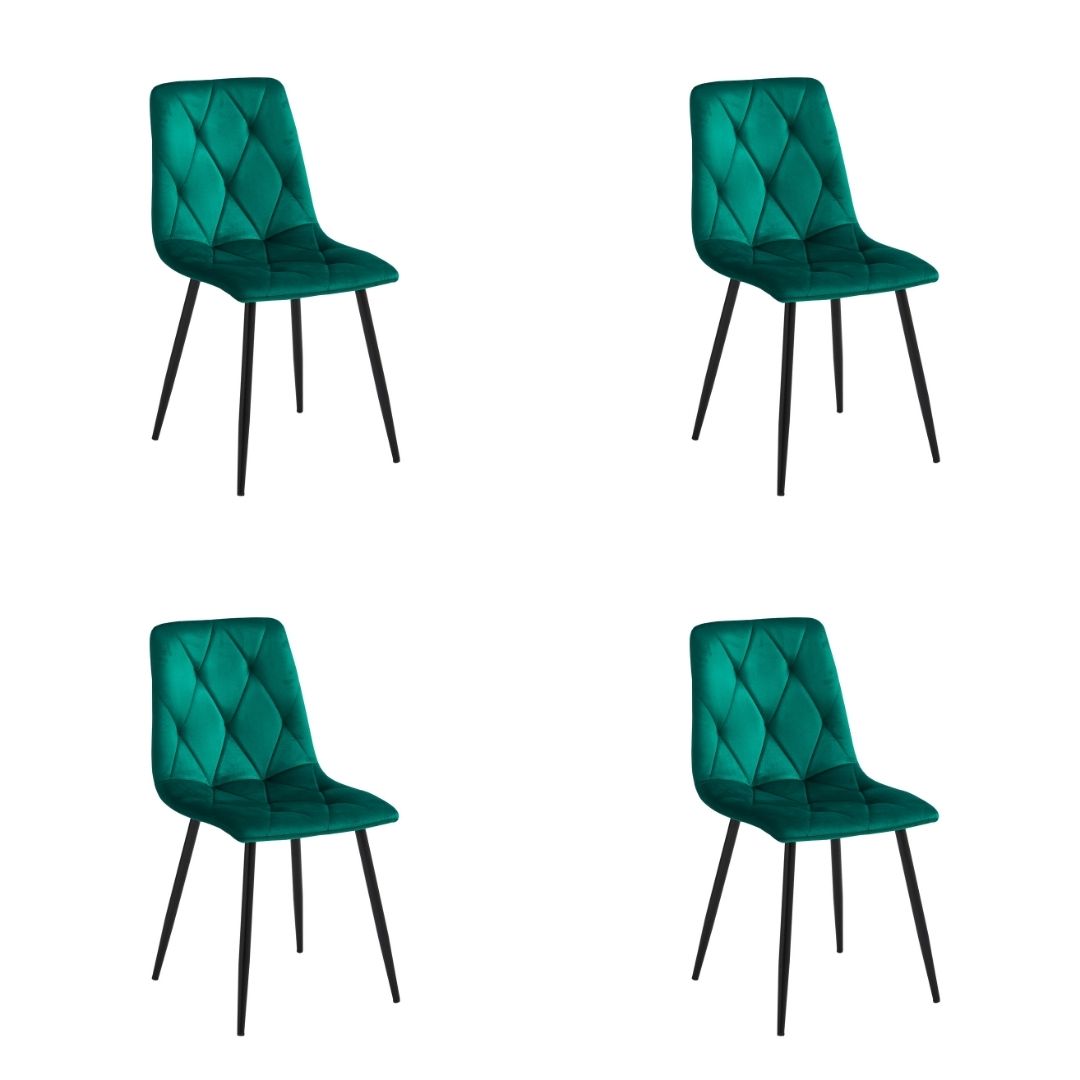 Set of 4 Velvet Upholstery Dining Chair - Green Diamond
